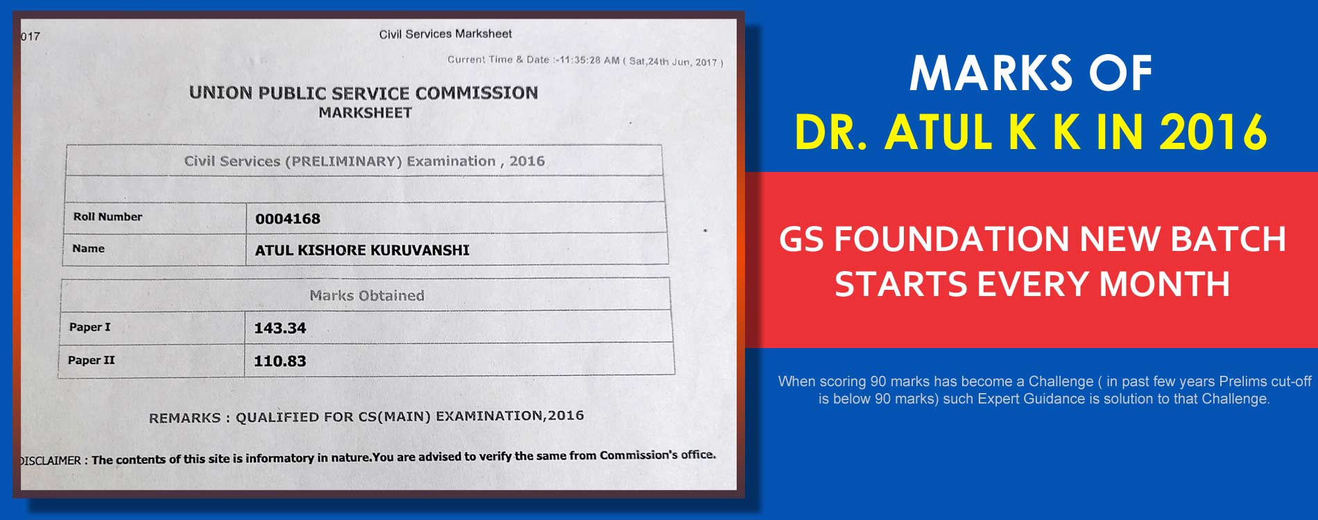 Marks of
Dr. Atul K K in 2016